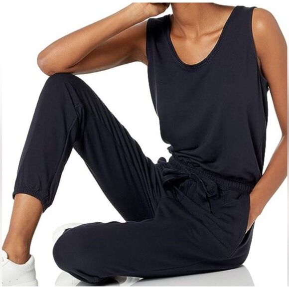 Daily Ritual Pants - Daily/Ritual Black Supersoft Terry Sleeveless Scoopneck Jumpsuit Women's Small